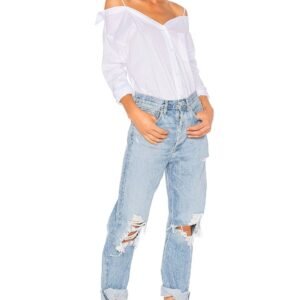 A pair of vintage-inspired mid-rise loose fit jeans, perfect for a relaxed and stylish look