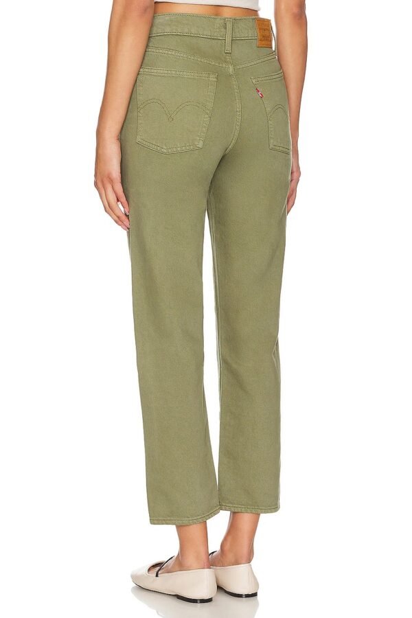 Image of Wedgie Straight Steeped Lichen Green Jeans - Flattering straight-leg jeans in a natural green hue, perfect for adding an earthy touch to your wardrobe