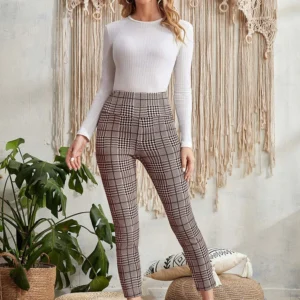 : Image of Glen Plaid Wide Waistband Leggings, showcasing their classic pattern and wide waistband for a comfortable and stylish fit